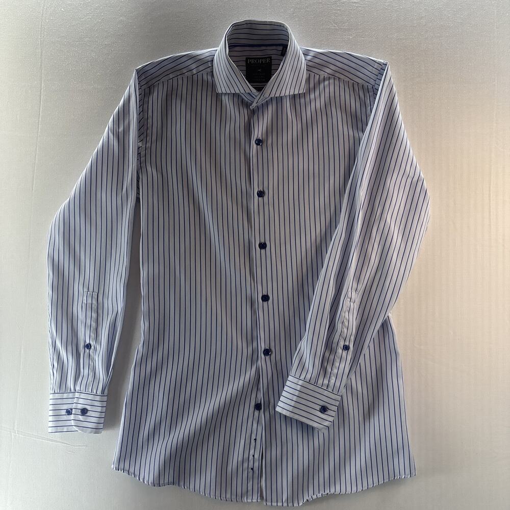 Prosper Men’s Dress Blue And White Pinstripe 14.5 32-33 Button Up Shirt